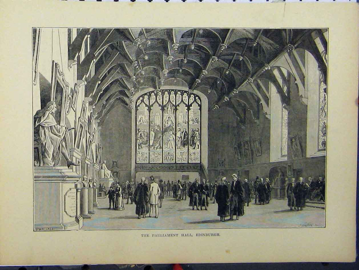 Old Antique Print Interior View Parliament Hall Edinburgh Scotland C1850 19th