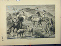 Original Old Antique Print C1850 Scene Patagonian Funeral Horse Goat Men Spears