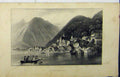 Old Antique Print C1850 View Hallstadt Lake Mountain Village Boat Romance 19th