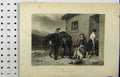 Original Old Antique Print C1850 Horse Men Shooting Dead Birds House Door Step