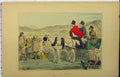 Original Old Antique Print Colour 1860 Horse Carriage Children Country 19th