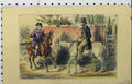 Original Old Antique Print Colour C1850 Horses Men Country Lane 19th