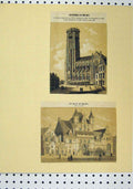 Original Old Antique Print C1850 Sepia Cathedral Hall Buildings 19th