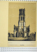 Original Old Antique Print C1850 View Gano St Davids Church Tower Victorian