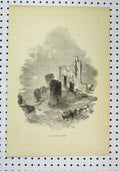Original Old Antique Print View Caerphilly Castle C1850 Ireland Ruins Building