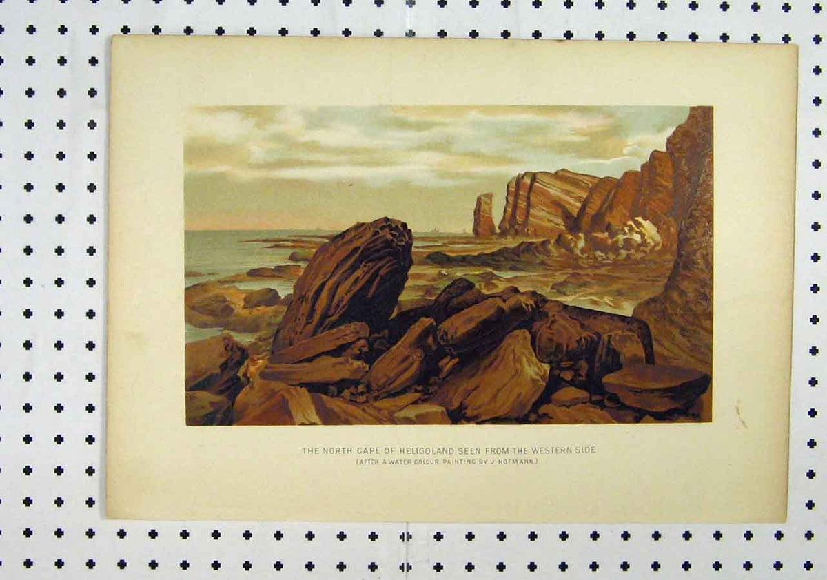 Original Old Antique Print North Cape Heligpland Western C1850 Sea Scene 19th
