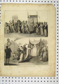 Original Old Antique Print C1850 Marriage Processions Wedding Viel Victorian