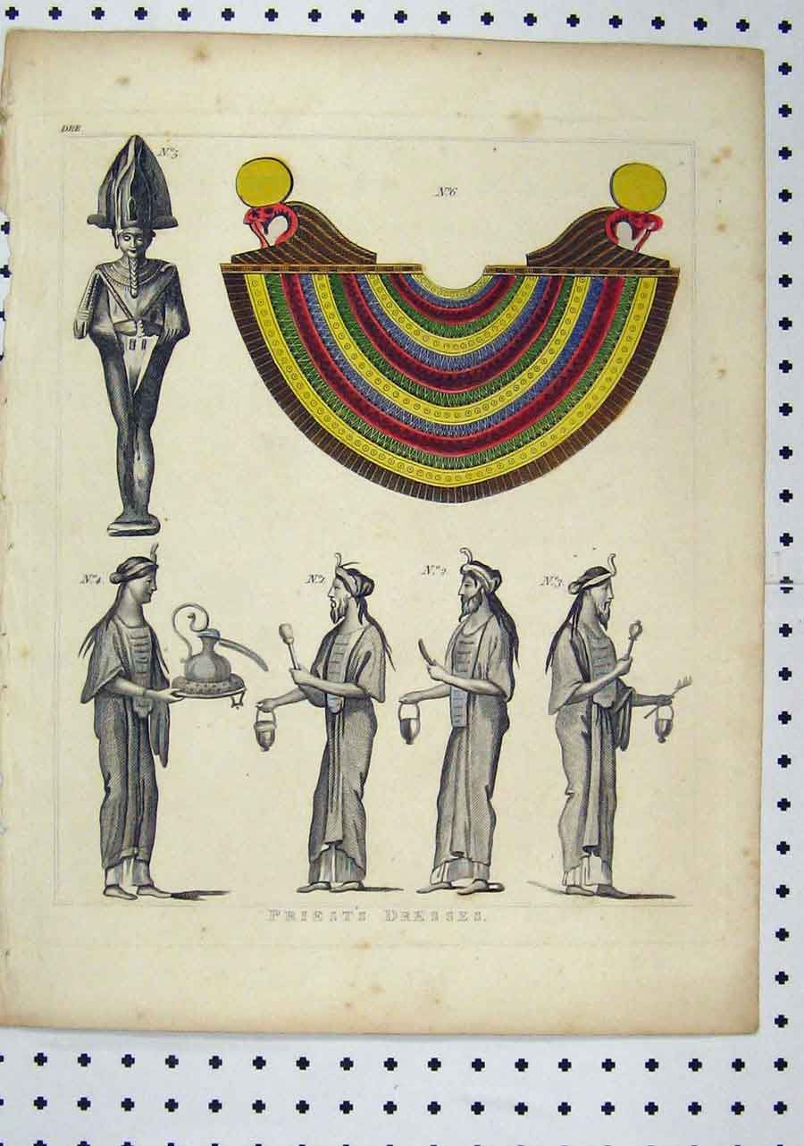Original Old Antique Print C1850 Colour Priest Dresses Statue Rome Victorian