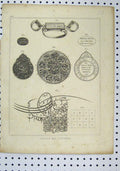 Original Old Antique Print C1850 Seals Cypher Medals Oyeibianh 19th