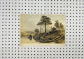 Original Old Antique Print Bouriat Temple Lake Ikeougoun C1850 Colour Nature