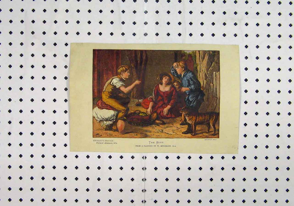 Original Old Antique Print Colour C1850 Boys Comedy Women Basket Dog Joke 19th