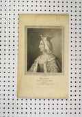 Old Antique Print C1850 Portrait Blanch Neice King John Engraving De Bie 19th