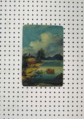 Original Old Antique Print C1850 Colour Lake Mountains Boat Trees Beautiful