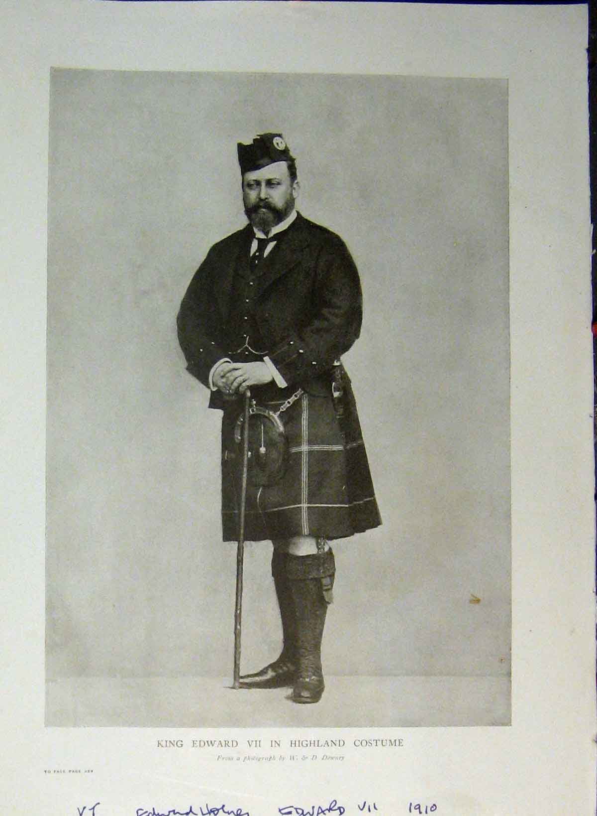 Original Old Antique Print 1910 King Edward Vii Highland Costume Kilt Holmes
