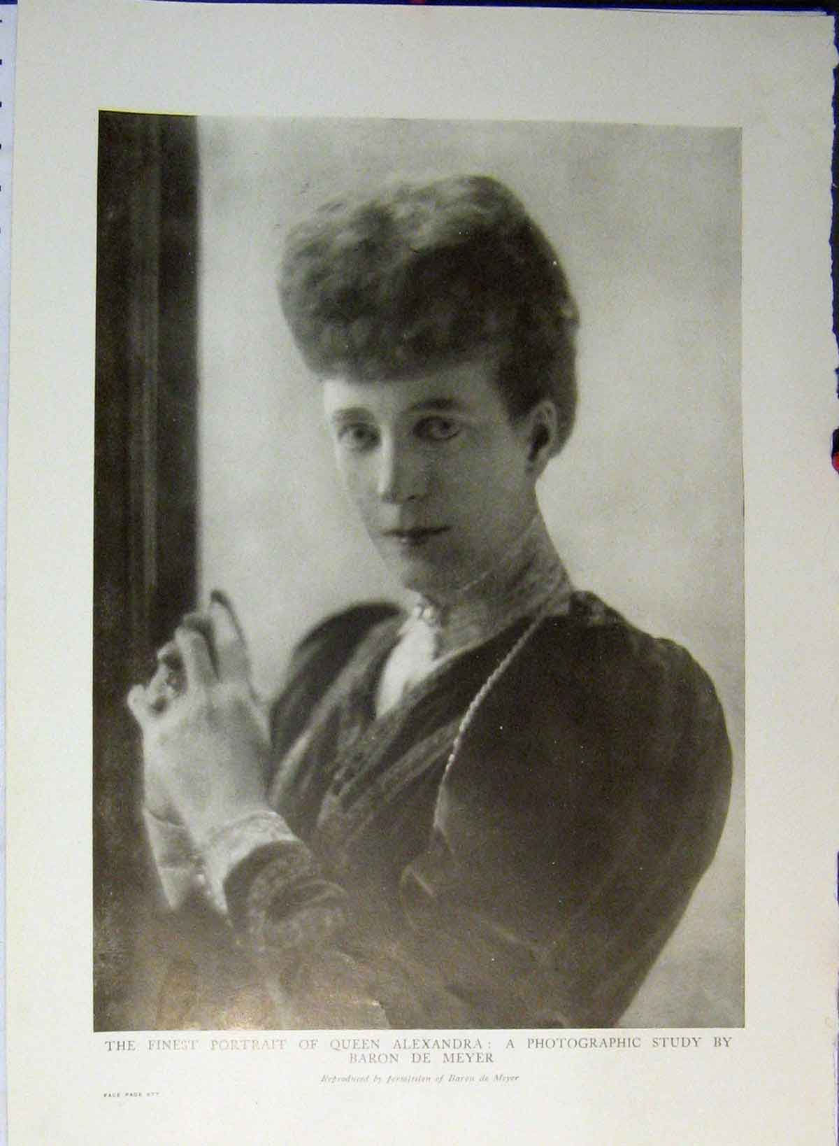Original Old Antique Print 1910 Portrait Queen Alexandria Baron De Meyer 20th