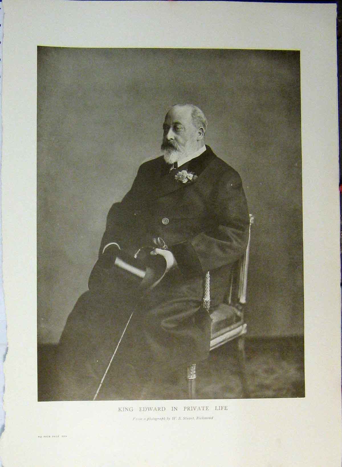 Original Old Antique Print 1910 Portrait King Edward Private Life Sitting Chair