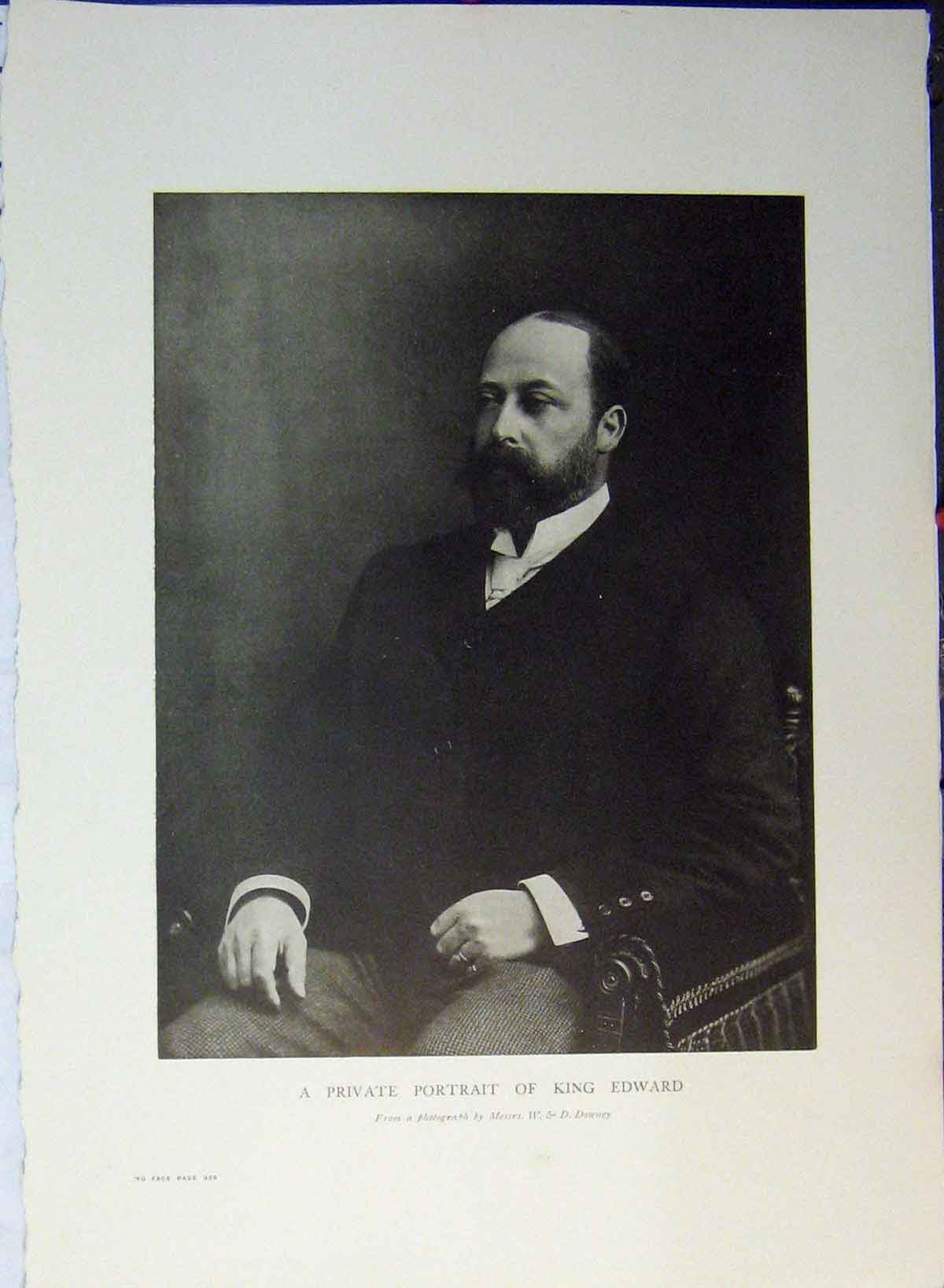 Original Old Antique Print 1910 Private Portrait King Edward Downey 20th