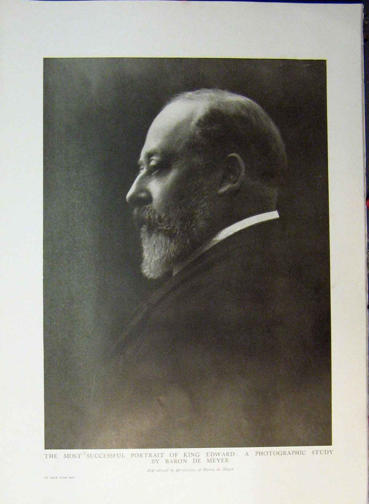 Original Old Antique Print 1910 Portrait King Edward Baron De Meyer Side View