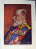 Original Old Antique Print 1910 Colour Portrait King Edward First Year Reign