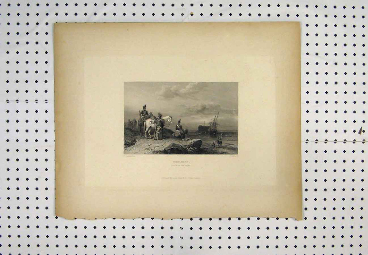 Original Old Antique Print C1880 View Boulogne Ship Wreck Coast Siers Horses