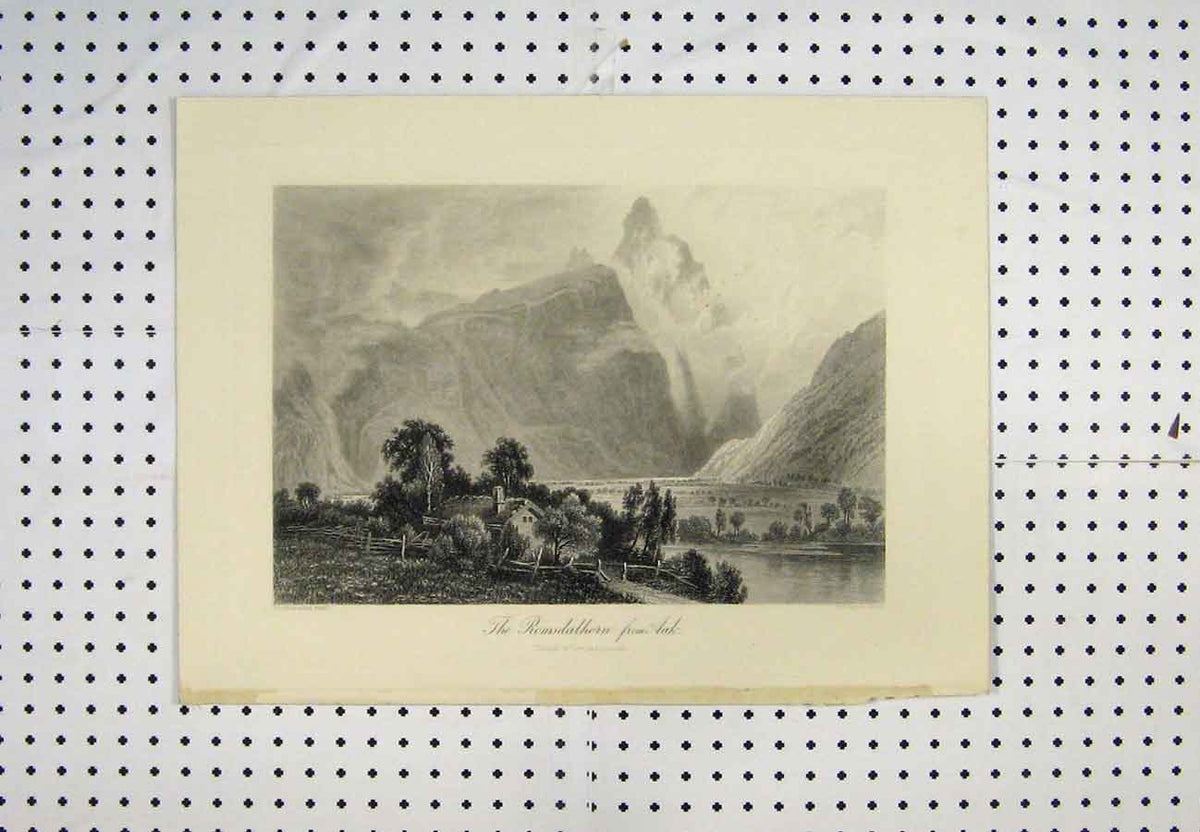 Old Antique Print C1880 View Romsdalhorn Mountain River House Engraving 19th