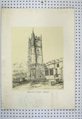 Original Old Antique Print C1880 View Bacheaston Church Somerset Building 19th