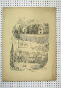 Original Old Antique Print C1880 Country Scene Buildings Chicken 19th
