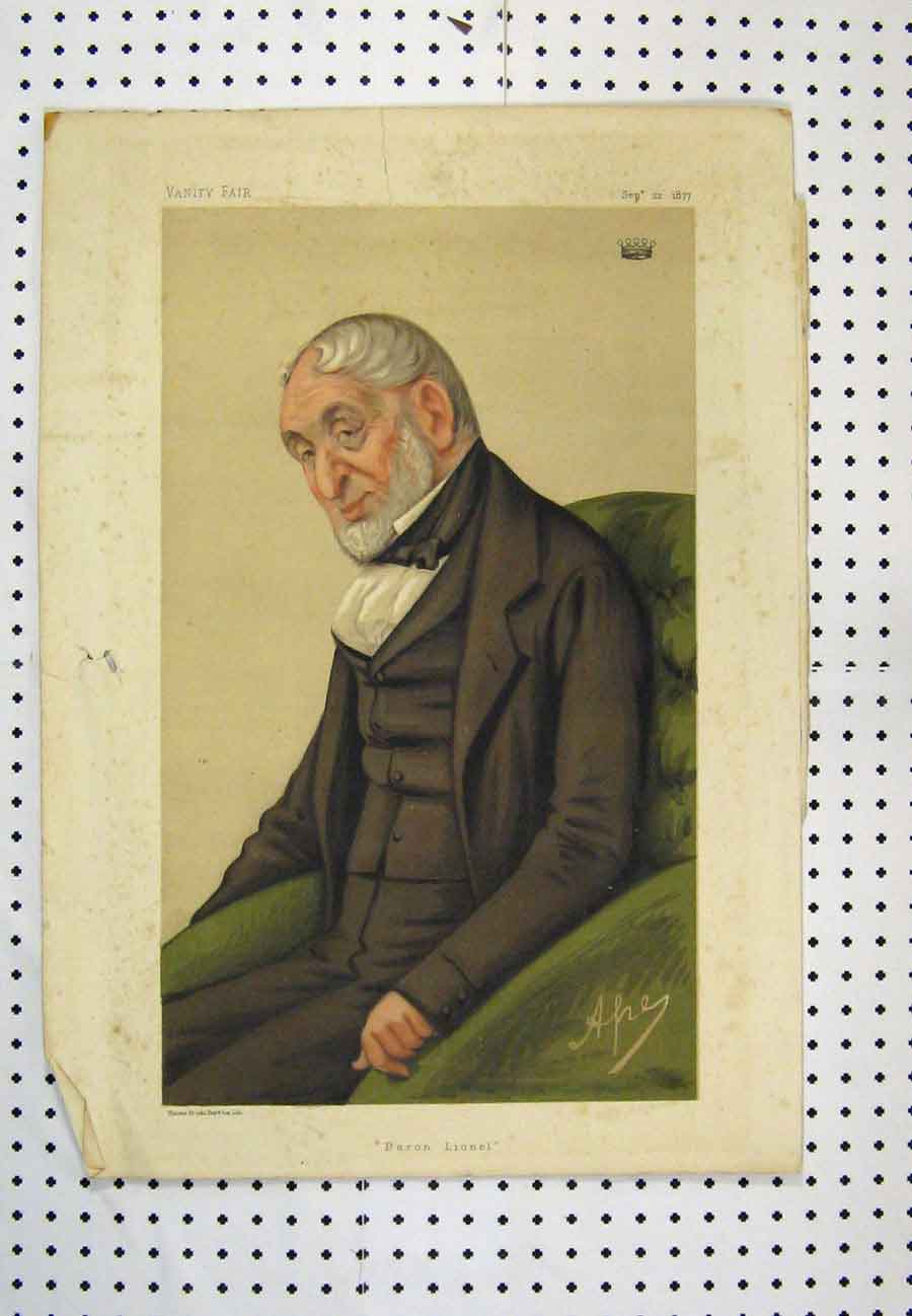 Original Old Antique Print 1877 Vanity Fair Colour Baron Lionel Man Portrait