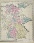 Original Old Antique Print C1880 Colour Map Germany States Findlay Victorian