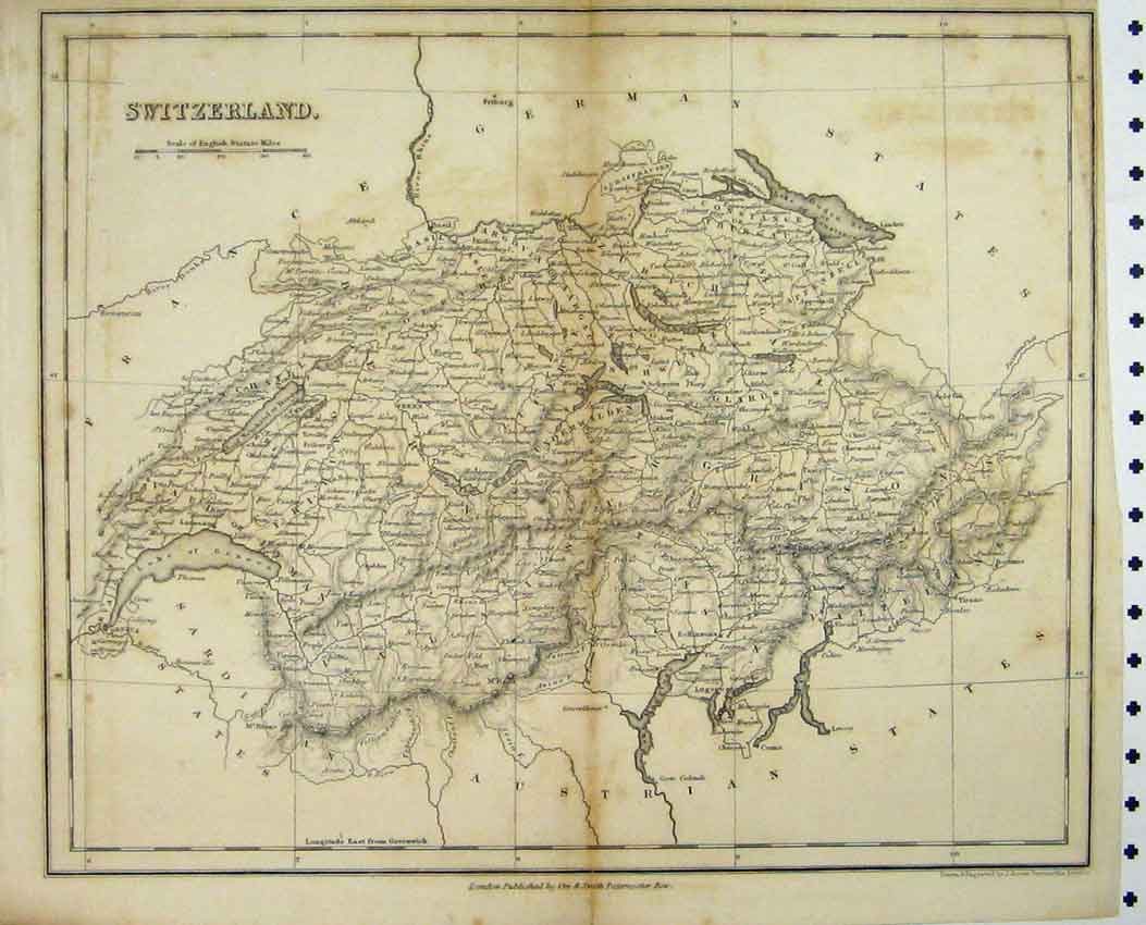 Original Old Antique Print Map Switzerland C1880 Strates German Austrian France