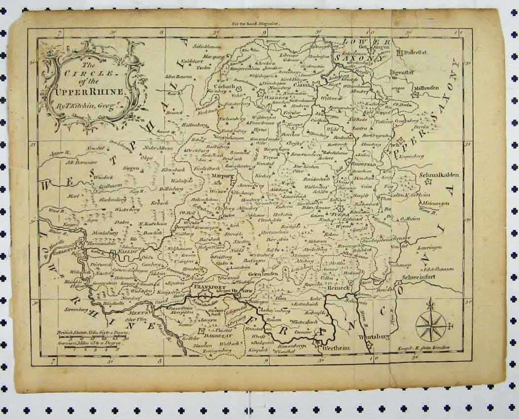 Original Old Antique Print C1880 Map Circle Upper Rhine Kitchin 19th