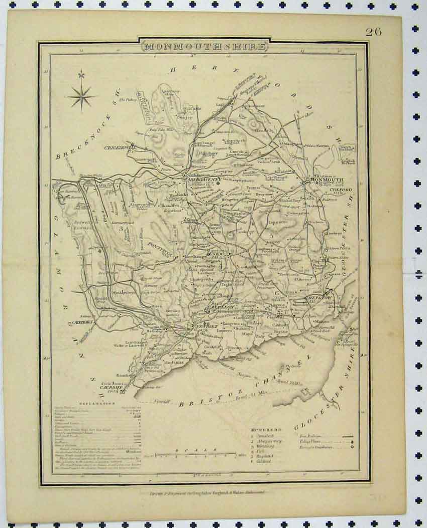 Original Old Antique Print C1880 Monmouthshire England Map Dugdales Victorian