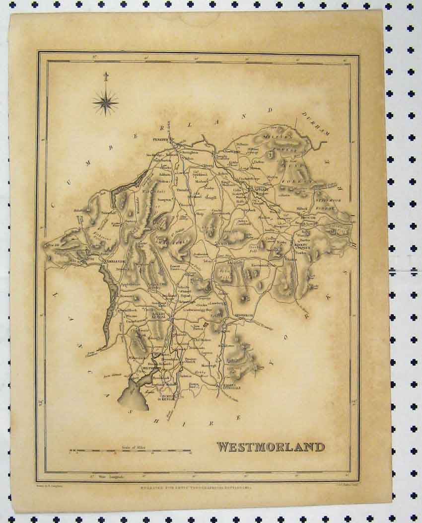 Original Old Antique Print C1880 Map Westmorland England Walker 19th