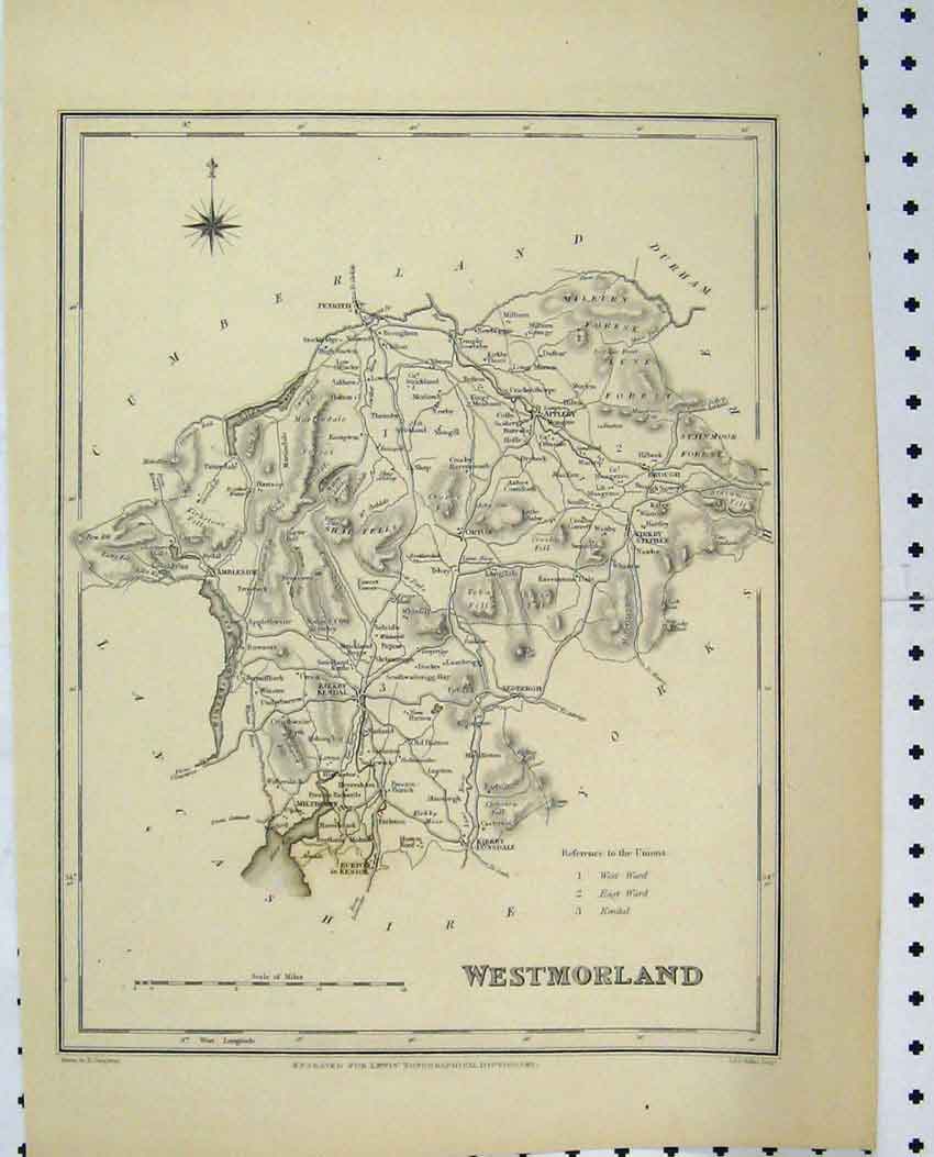 Original Old Antique Print *0040 C1880 Map Westmorland England Walker