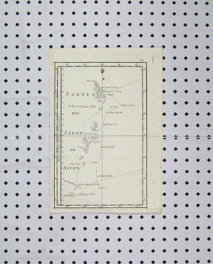 Original Old Antique Print C1880 Map Part Japan Nipon Sandown 19th