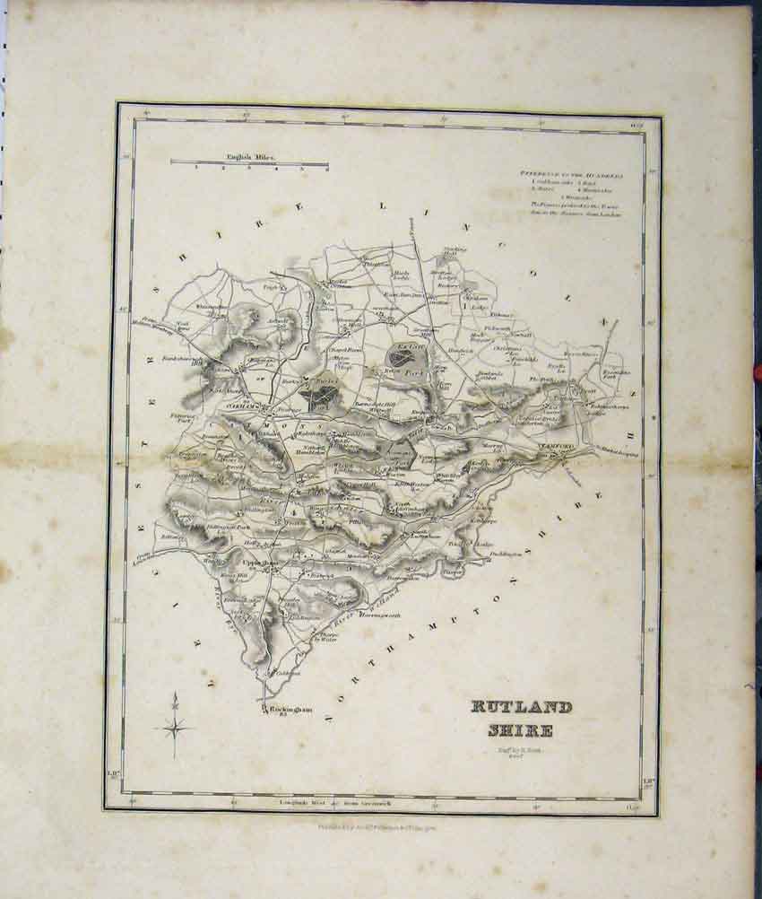 Original Old Antique Print C1890 Map Rutlandshire England 19th
