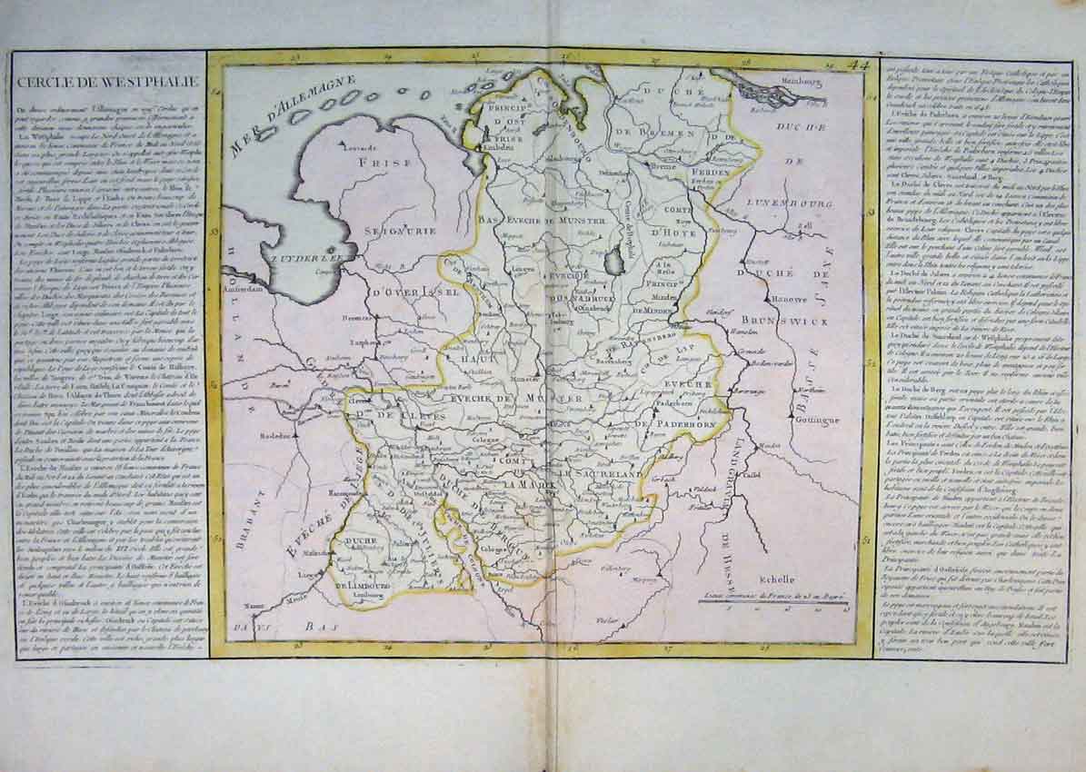 Original Old Antique Print Colour Belgium Netherlands Westphalie Map