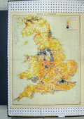 Original Old Antique Print Map England Colour Density Population