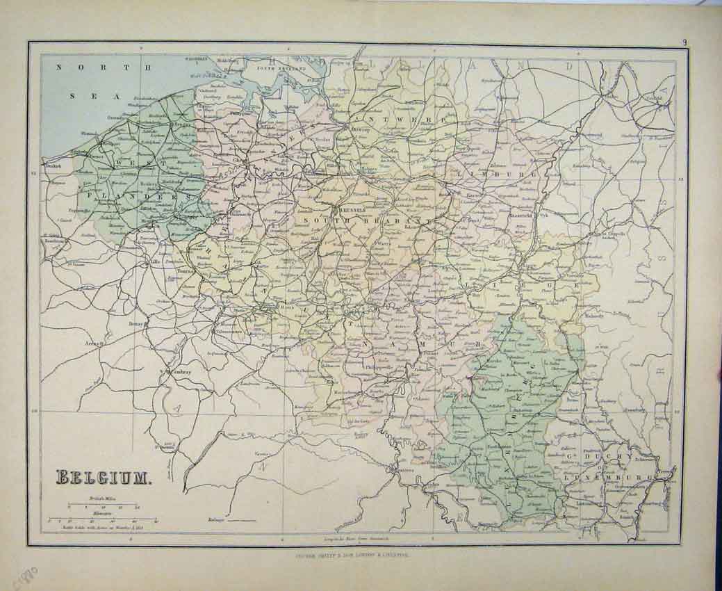 Original Old Antique Print C1880 Colour Belgium North Sea 19th