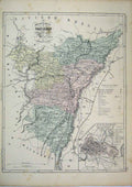 Original Old Antique Print Colour Map C1890 Strasbourg Street Plan France 19th