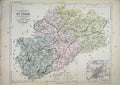 Original Old Antique Print C1890 Map Colour Saone France Vesoul Plan Victorian
