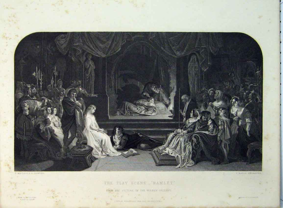 Original Old Antique Print C1865 Scene Hamlet Theatre Vernon Gallery Rolls 19th