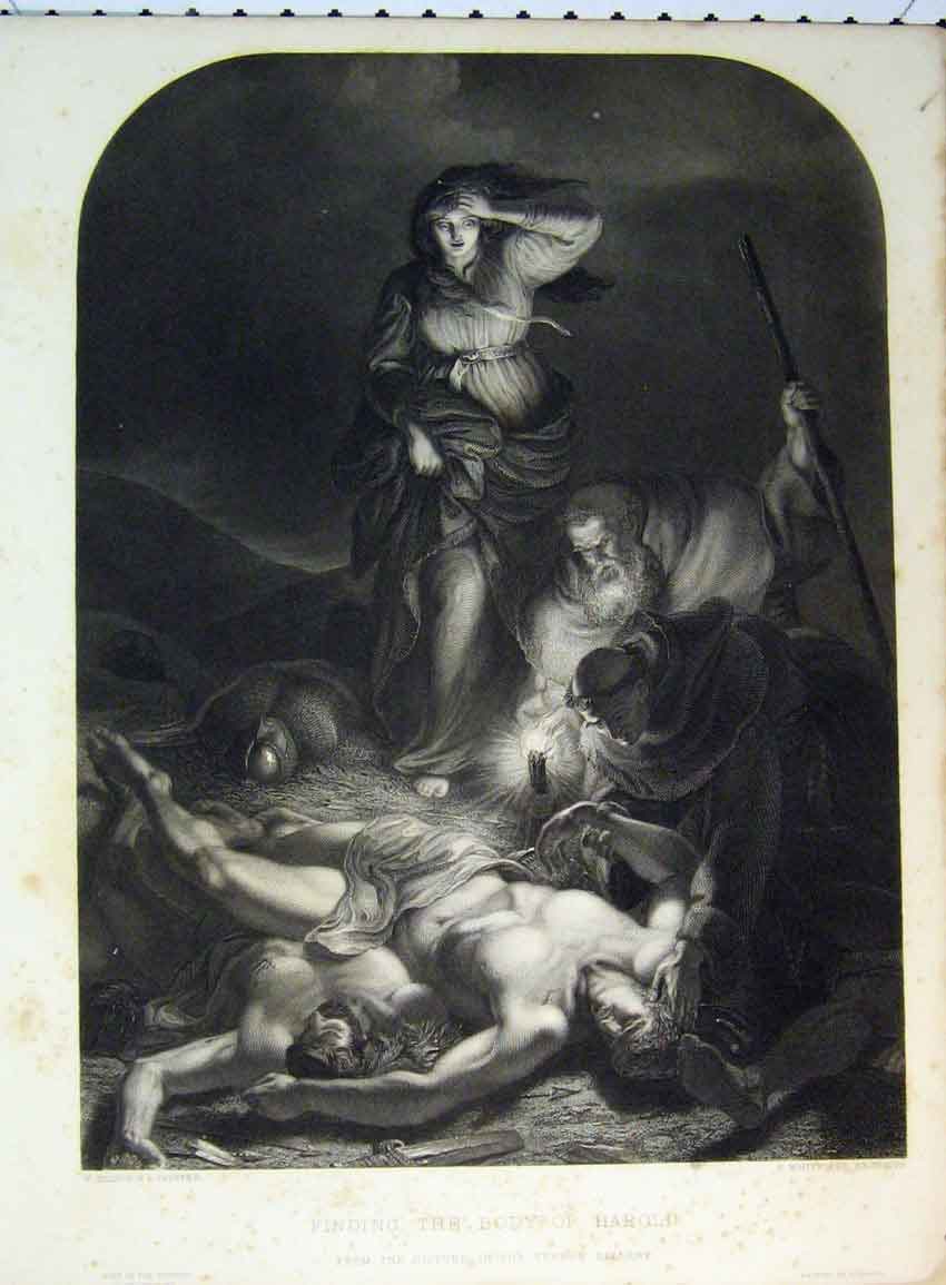 Original Old Antique Print C1865 Finding Body HarDead Man Vernon Gallery 19th