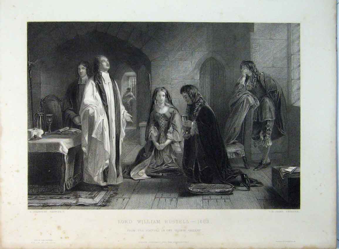 Old Antique Print Lord William Russell 1683 Priest Praying Vernon Gallery