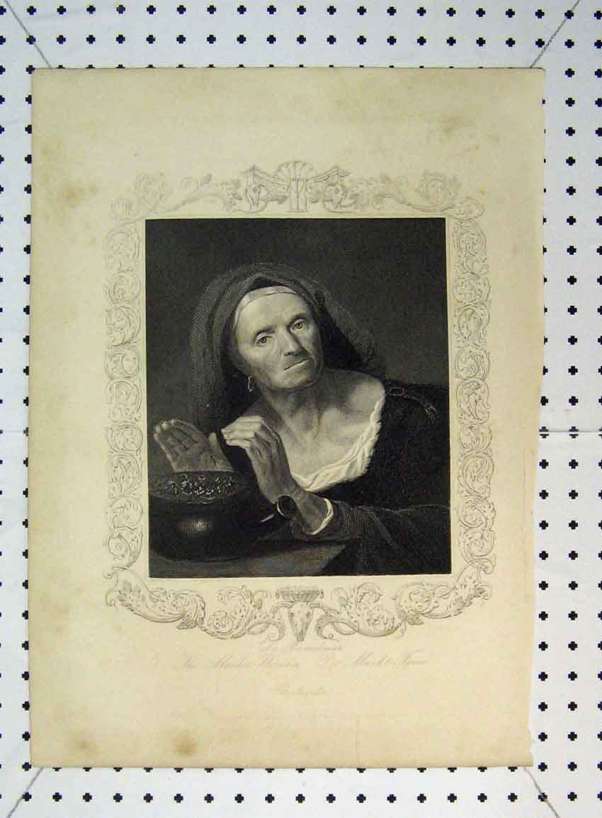 Original Old Antique Print C1865 Market Woman Portrait Headscarf Bowl 19th