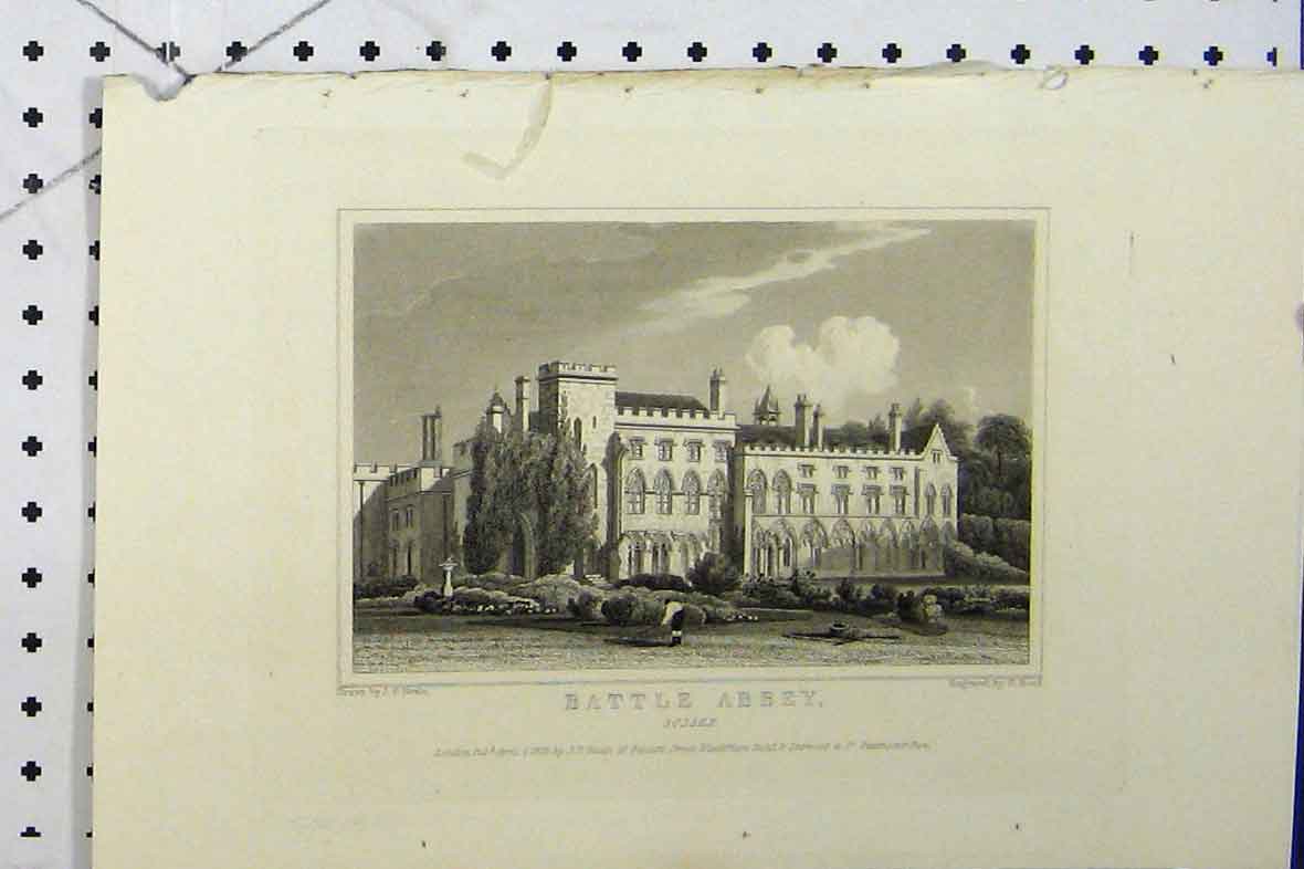 Original Old Antique Print C1869 View Battle Abbey Sussex England Bond 19th