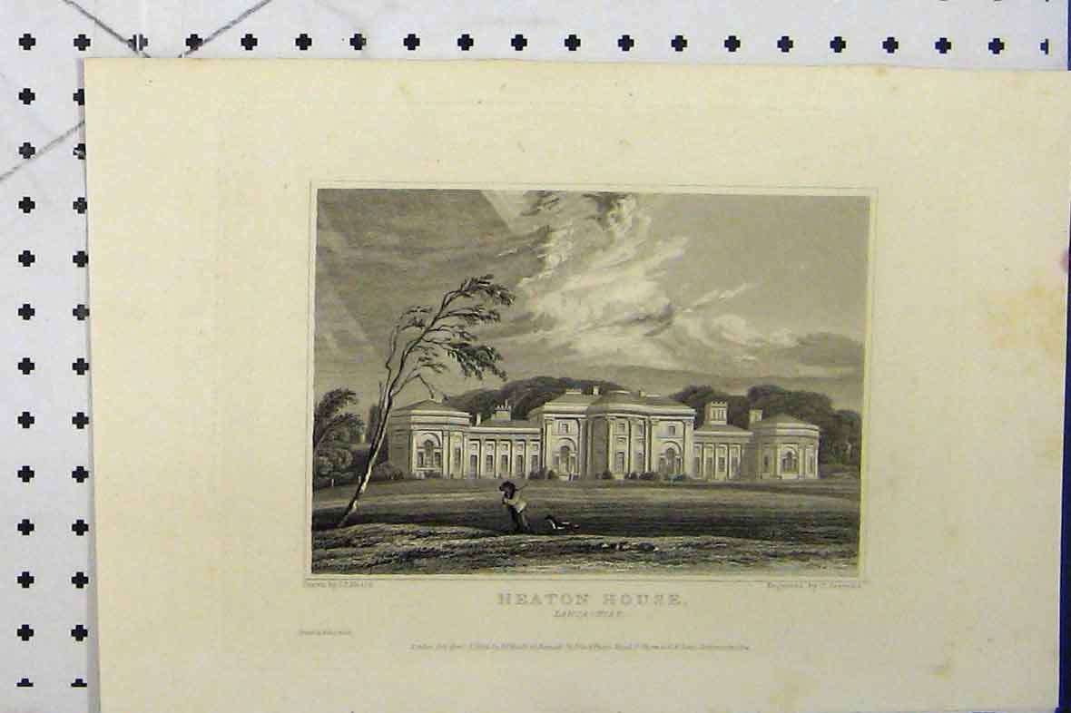 Original Old Antique Print C1869 View Heaton House Lancashire England Jeavons