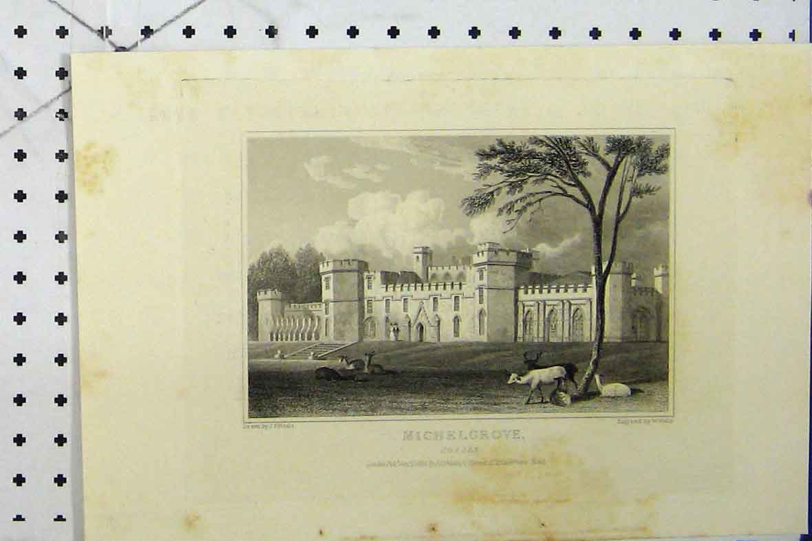 Original Old Antique Print C1869 View Michlegrove Castle Sussex Wallis 19th