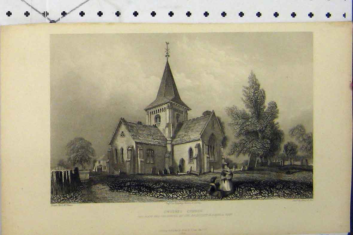 Original Old Antique Print C1869 View Ewhurst Church Brayley History Surrey