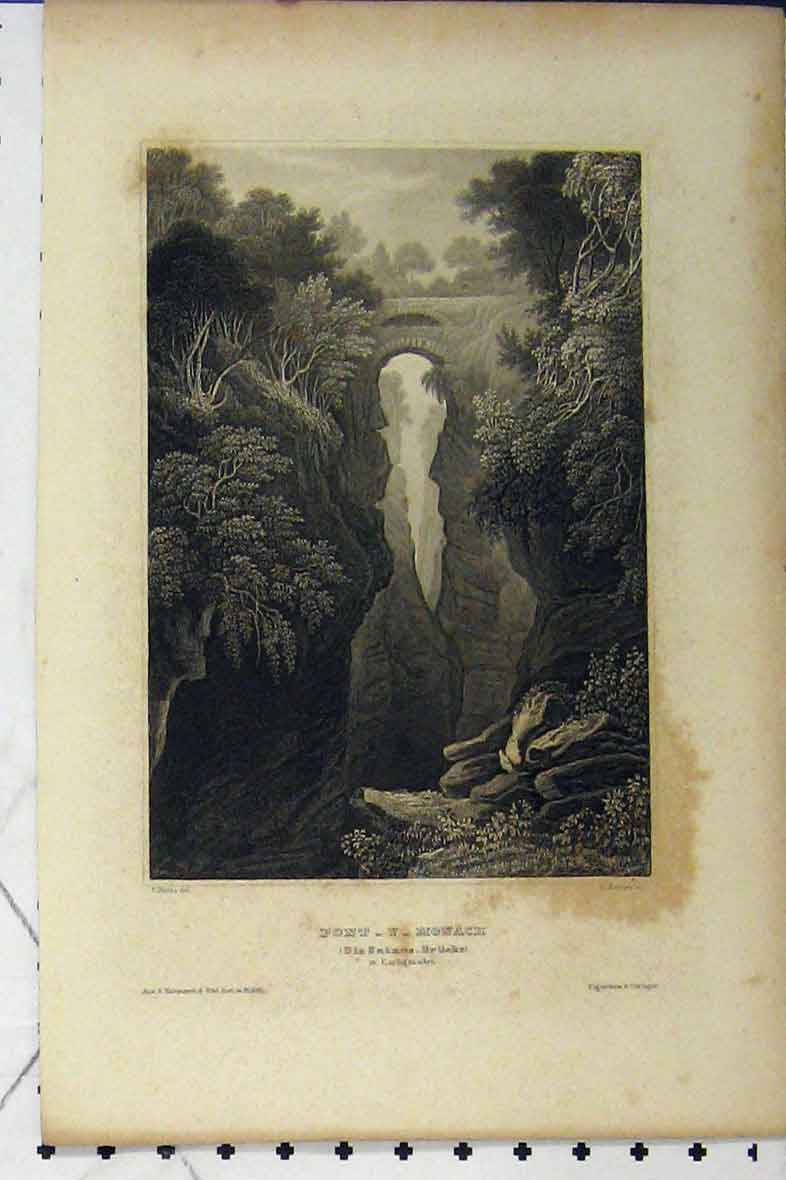 Original Old Antique Print View Pont-Y-Monach C1869 Cardiganshire Wales 19th